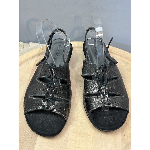 Catherine's Hazel Strappy Open Toe Sandals Womens 10W Black Metallic Studded - Picture 1 of 9